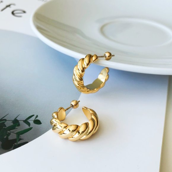 Gold Twisted Hoop Earrings - Picture 4 of 6